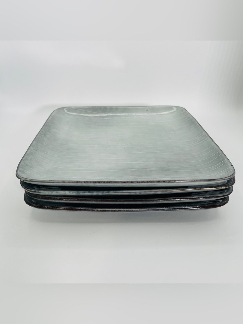 Project 62  Solene  Salad Plates Set of 4 Blue Gray Reactive Glaze Square 8.5”